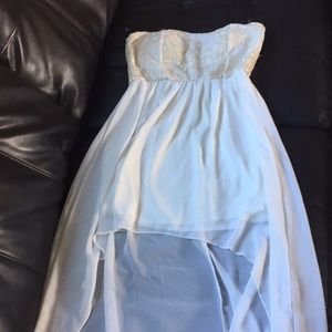 White Strapless HiLow Gown Dress Sequin Sweetheart